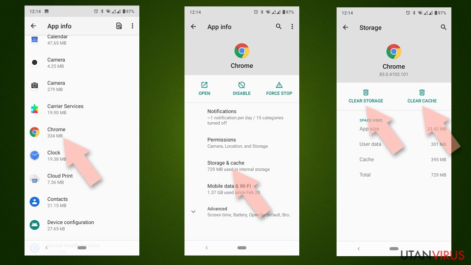 Clear Chrome cache and and data Android