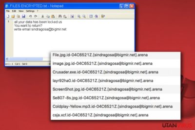 Arena ransomwares ransom-meddelande i filen FILES ENCRYPTED.txt