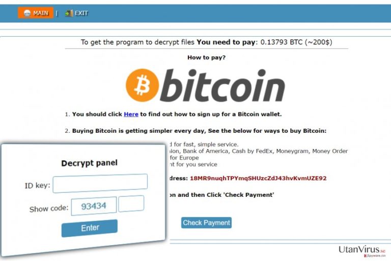 Onion-webbsidan med instruktioner för hur du betalar en lösensumma till utvecklarna av Cry128 ransomware