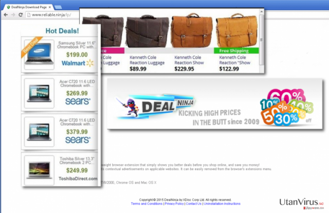 Feraturing DealNinja download page covered with ads
